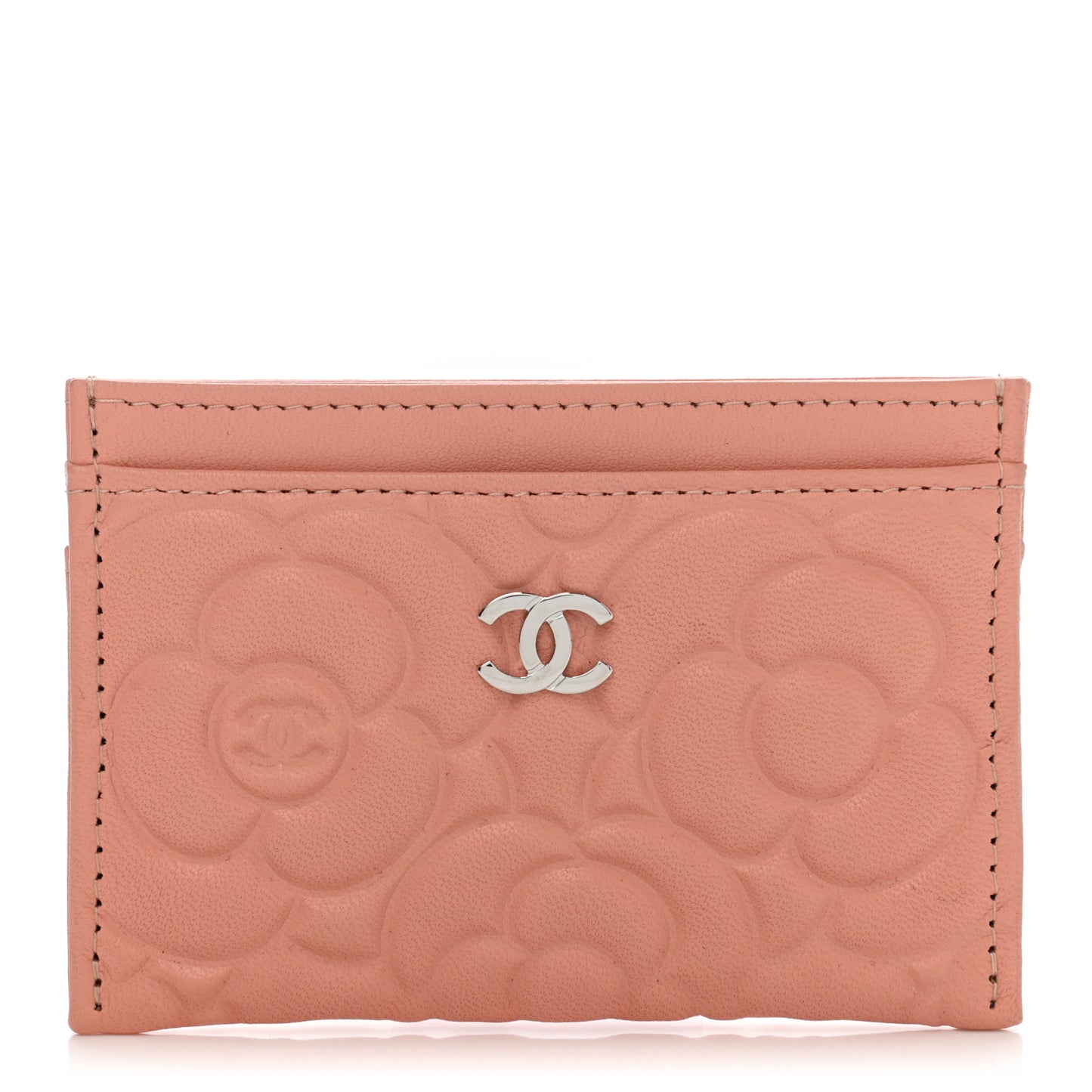 Goatskin Camellia Embossed Card Holder Light Pink
