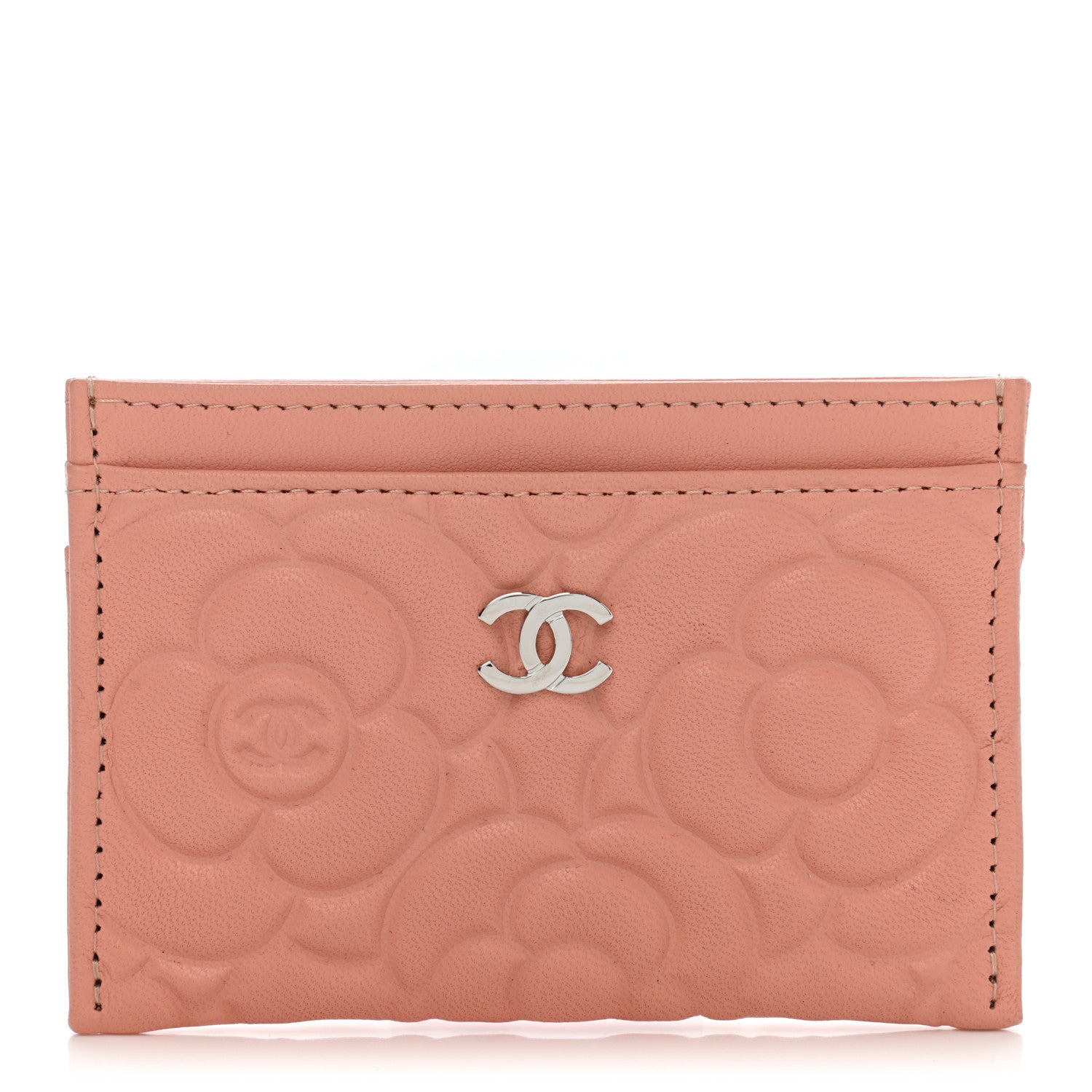 Chanel Goatskin Camellia Embossed Card Holder Light Pink 1 of 8