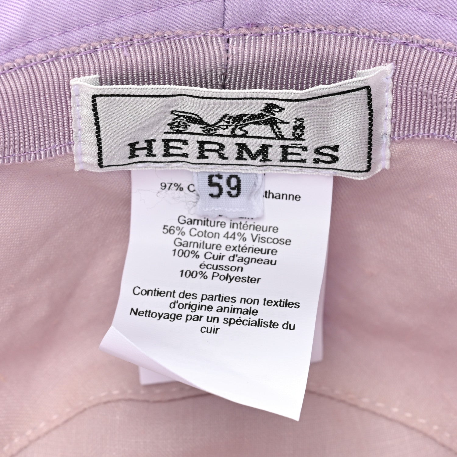 Hermes Stretch Cotton Twill Lambskin Fred H Circle Bucket Hat 59 Lilas 7 of 7
