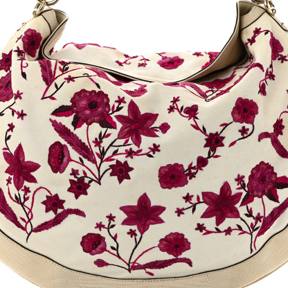 Gucci Lizard Canvas Embroidered Peggy Bamboo Top Handle Hobo White Pink 8 of 11