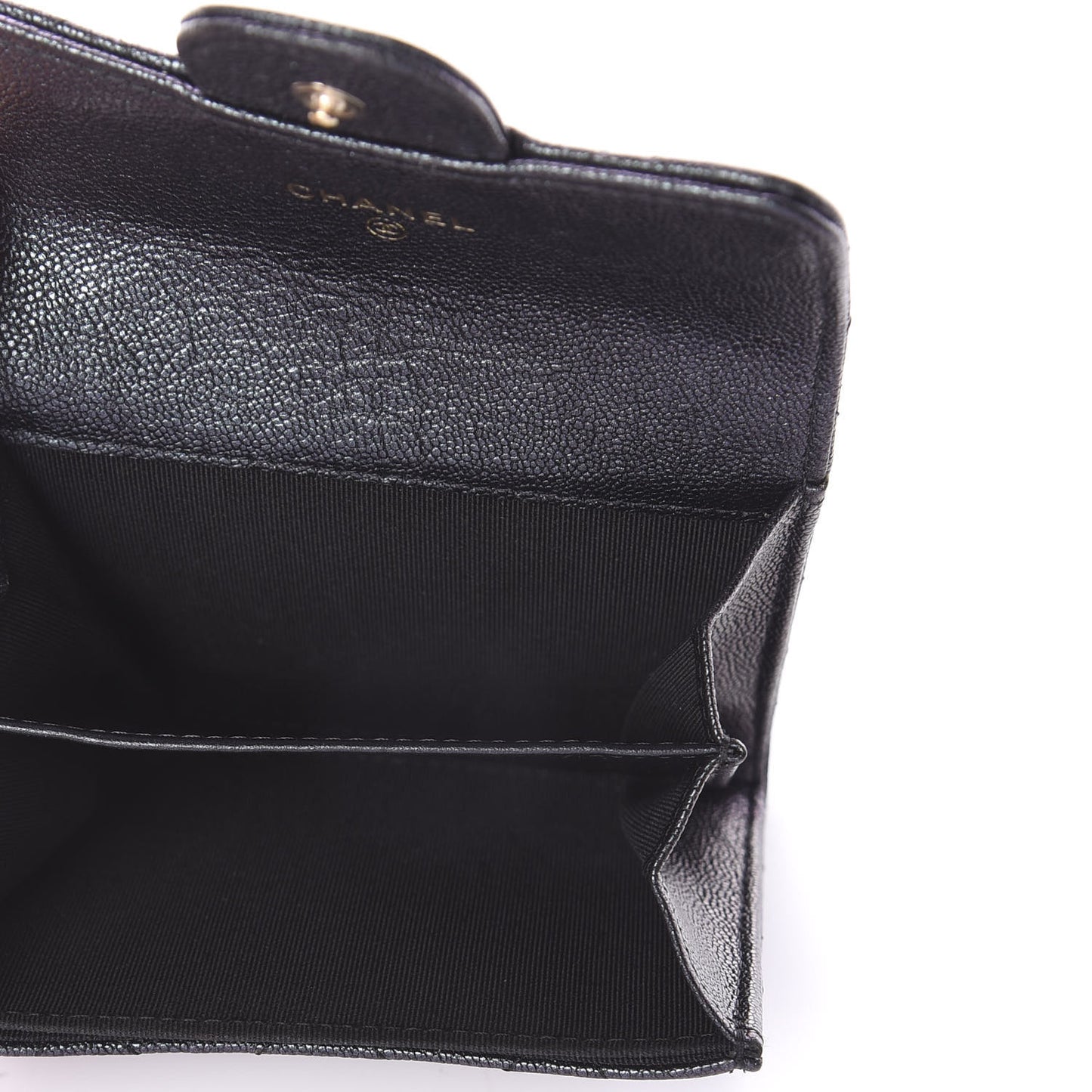 Iridescent Caviar Quilted Flap Card Holder Wallet Black