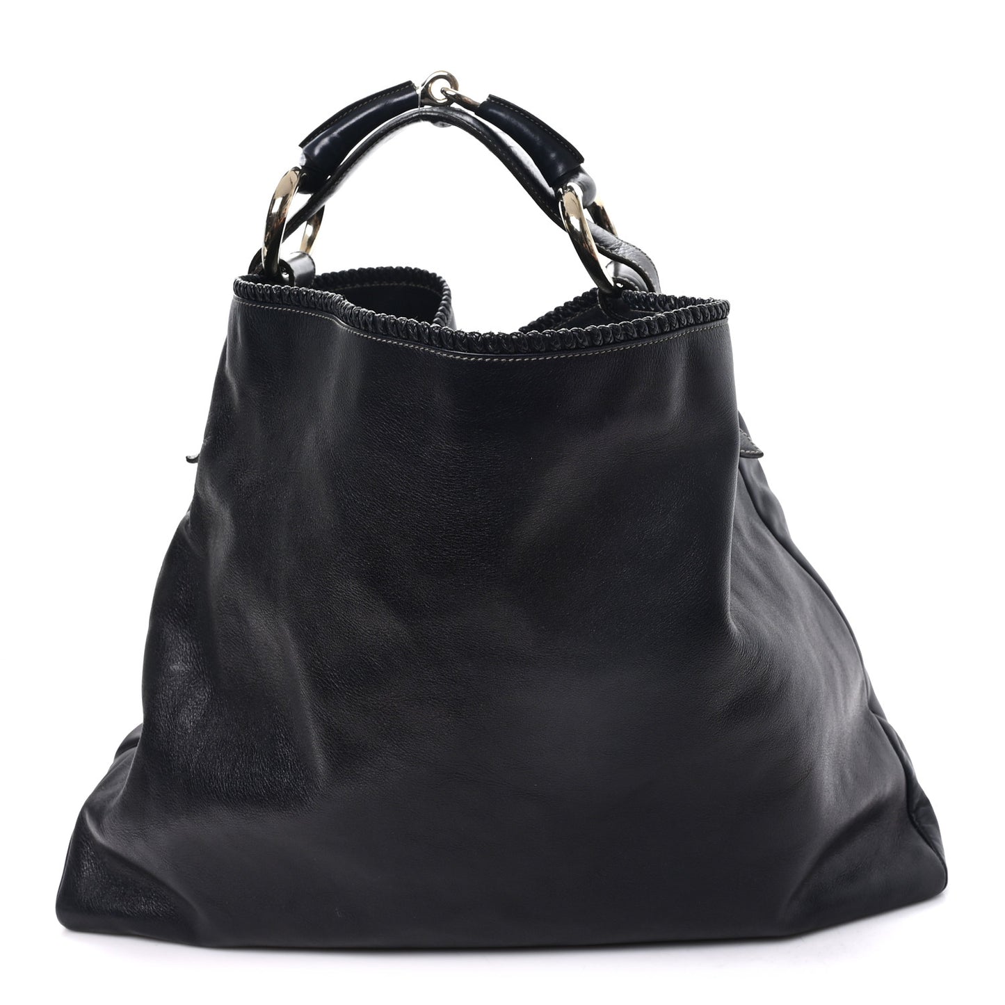 Calfskin Large Horsebit Chain Hobo Black