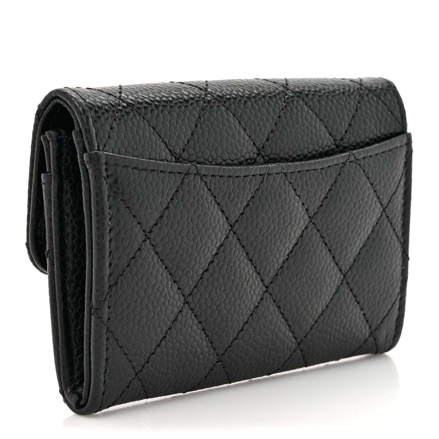 Caviar Quilted Flap Card Holder Wallet Black