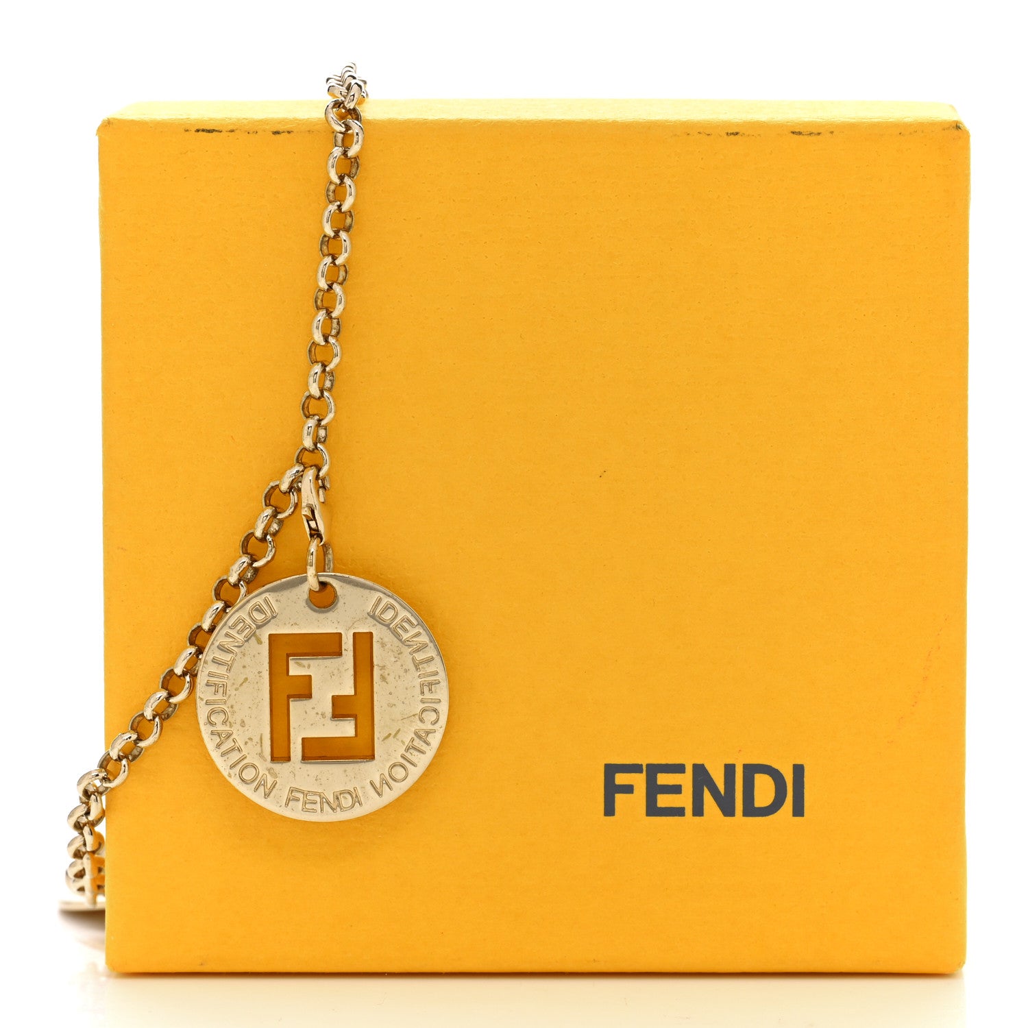 Fendi Metal Crystal Charms Identification Necklace Gold 7 of 7