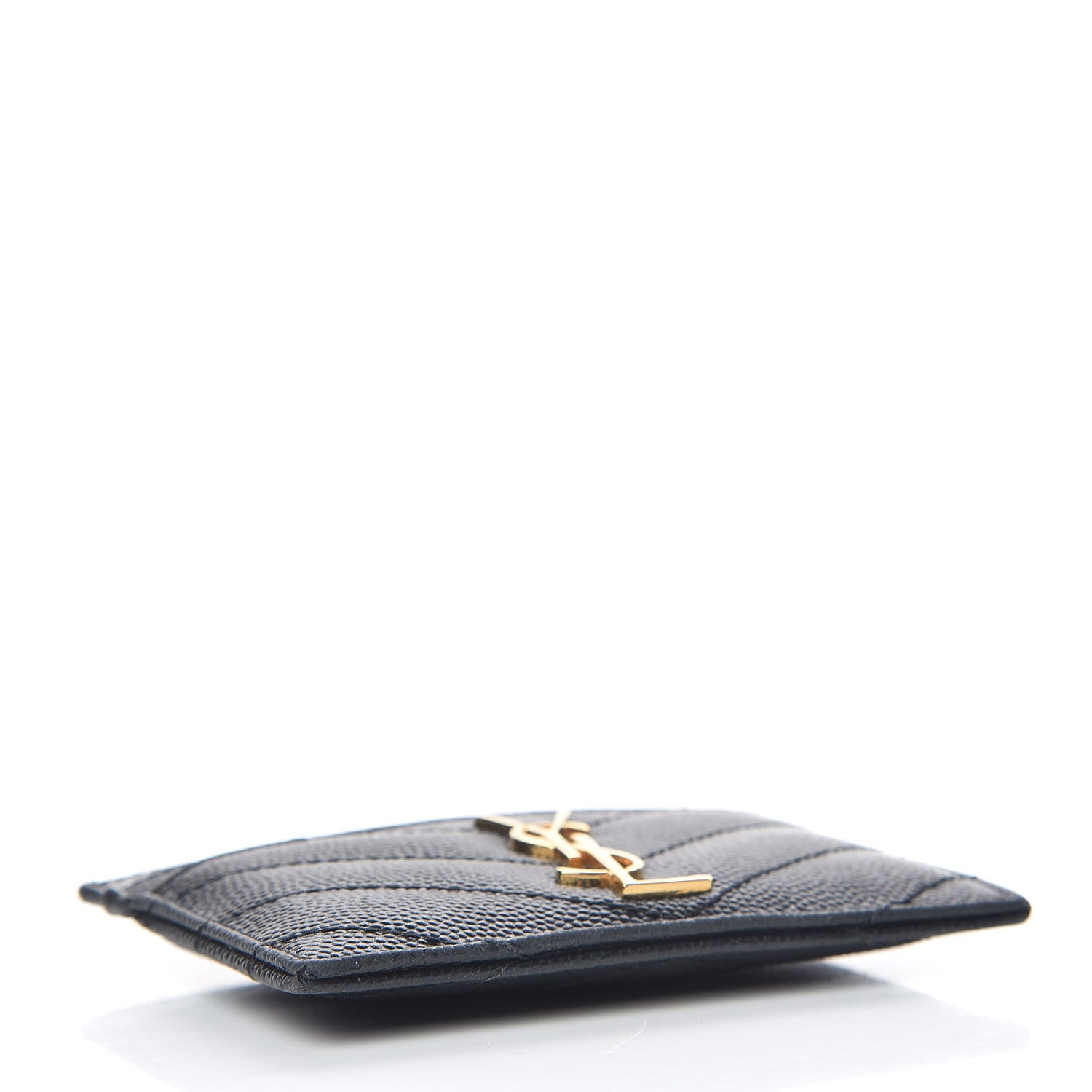Saint Laurent Grain De Poudre Matelasse Chevron Monogram Credit Card Case Black 4 of 8