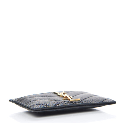 Saint Laurent Grain De Poudre Matelasse Chevron Monogram Credit Card Case Black 4 of 8