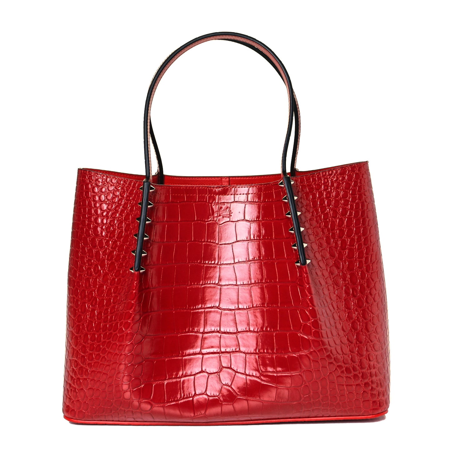 Crocodile Embossed Calfskin Spiked Small Cabarock Shopper Tote Red