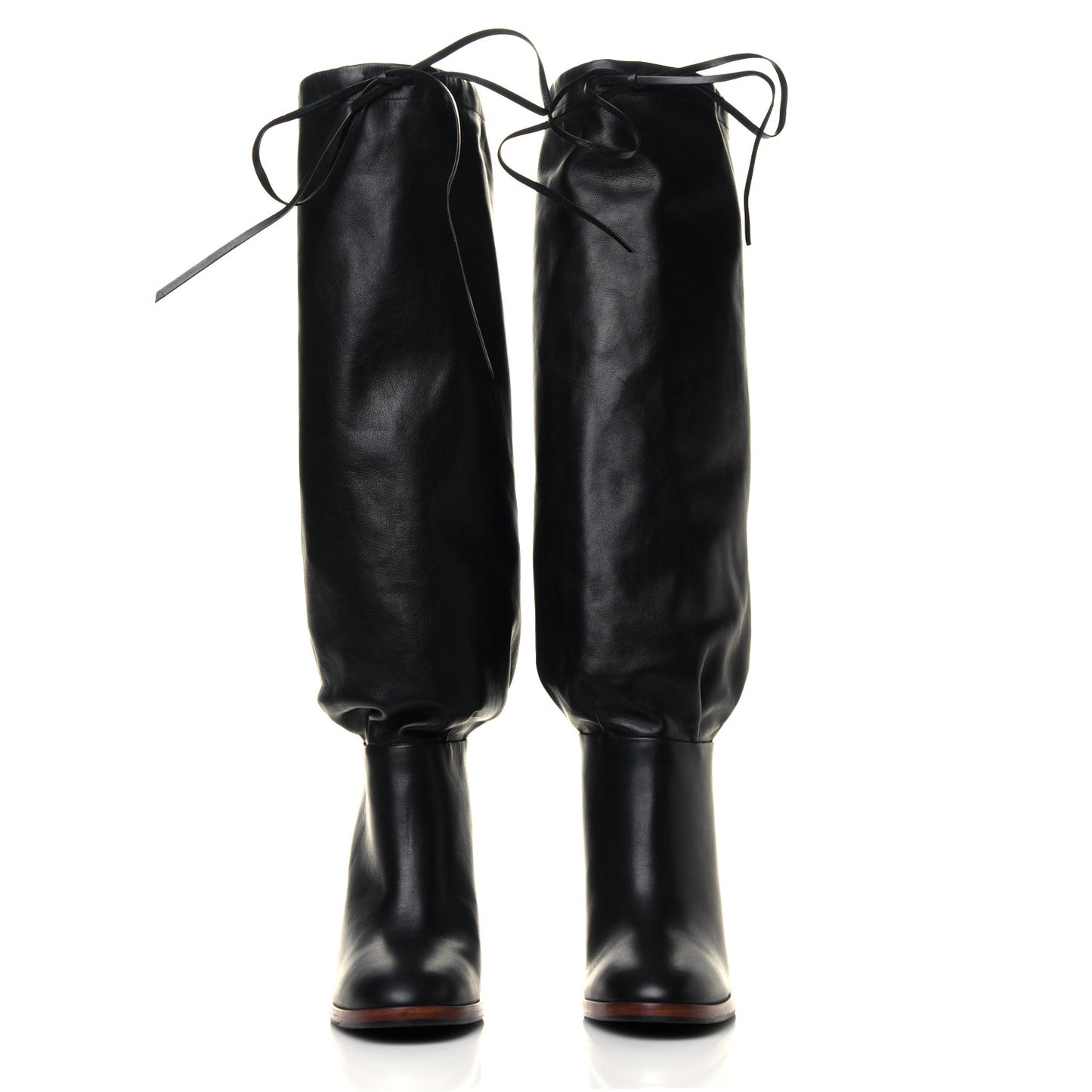 Deauville Calfskin Cinched Knee High Boots 36.5 Black