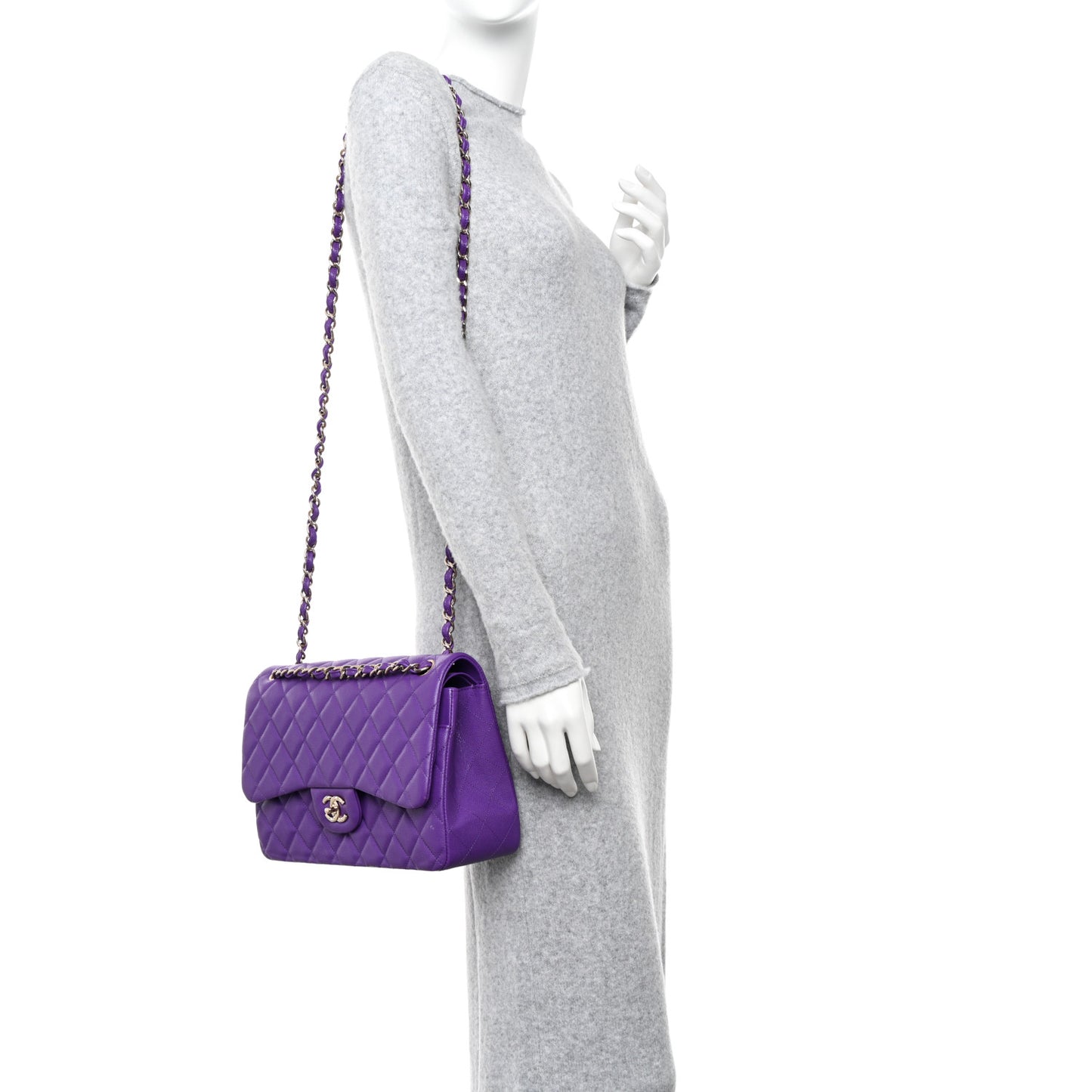 Caviar Quilted Jumbo Double Flap Purple