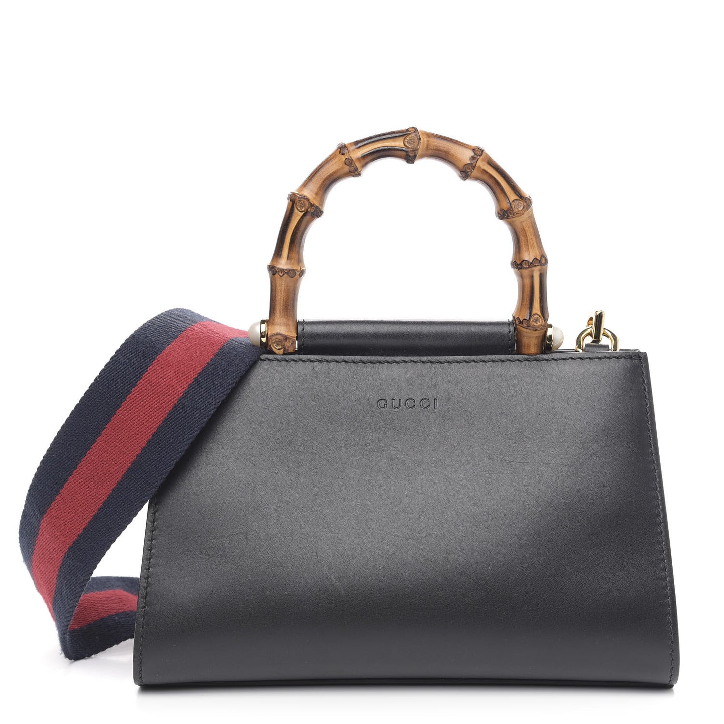 Nappa Bamboo Web Mini Nymphaea Top Handle Bag Black