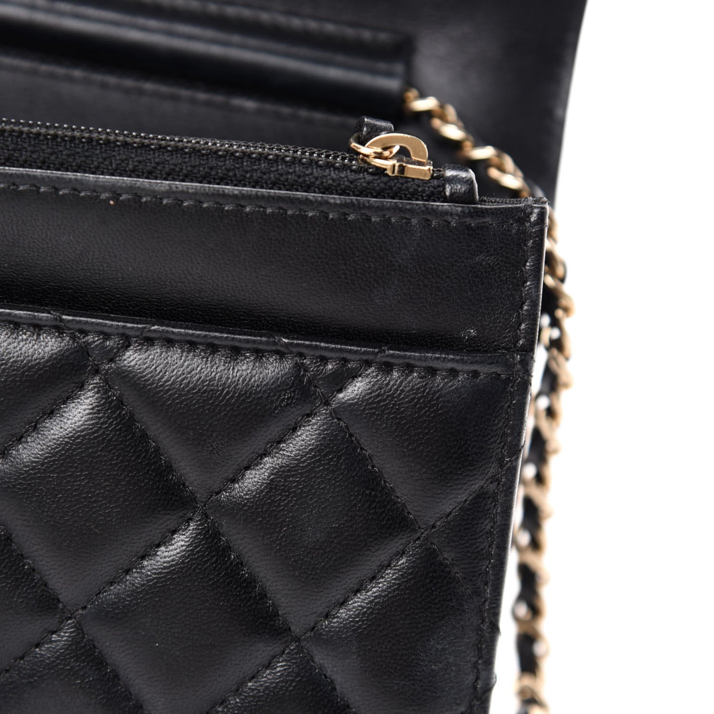 Lambskin Quilted Chain Around Wallet On Chain WOC Black