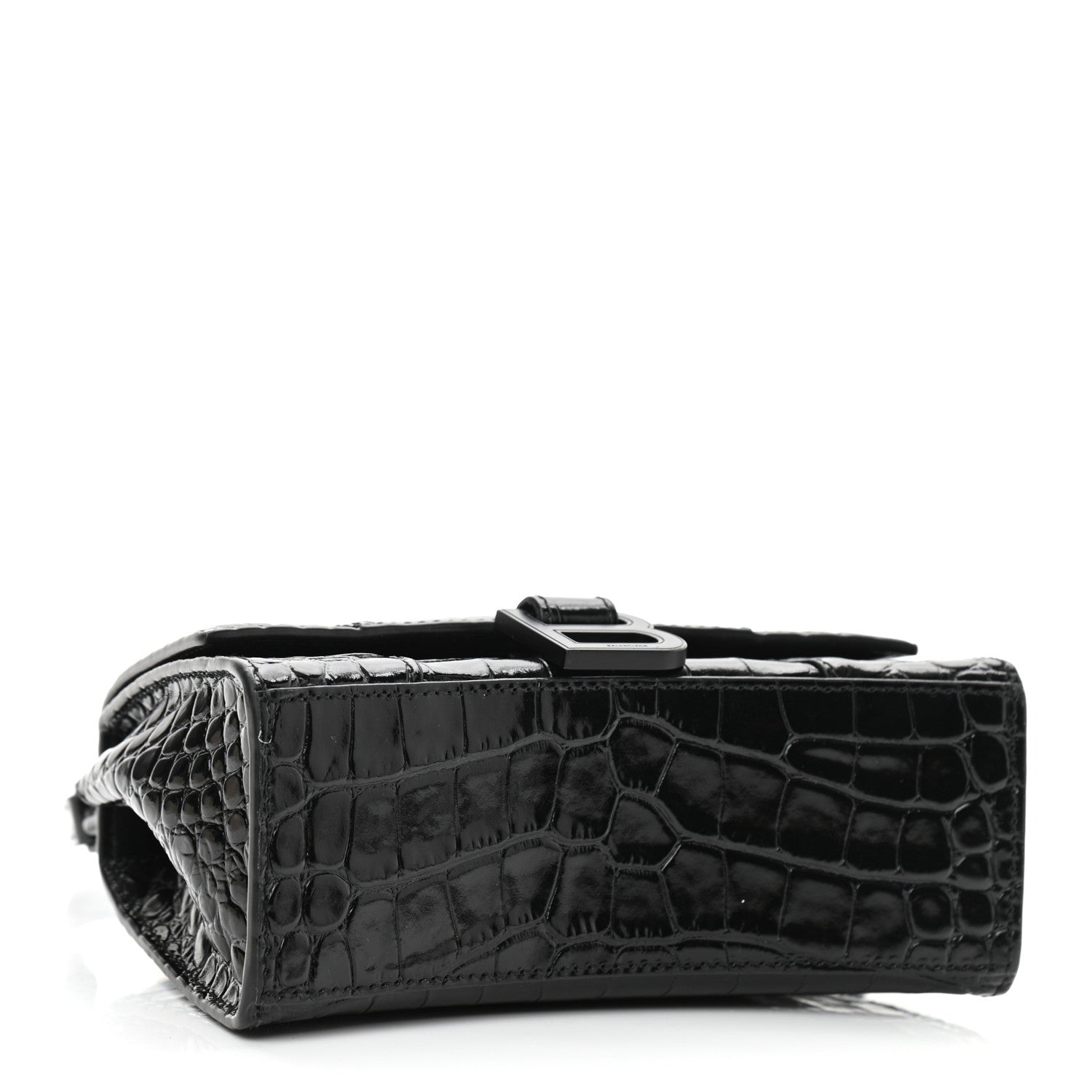 Balenciaga Shiny Calfskin Monochrome Crocodile Embossed Hourglass Top Handle Bag XS Black 3 of 8