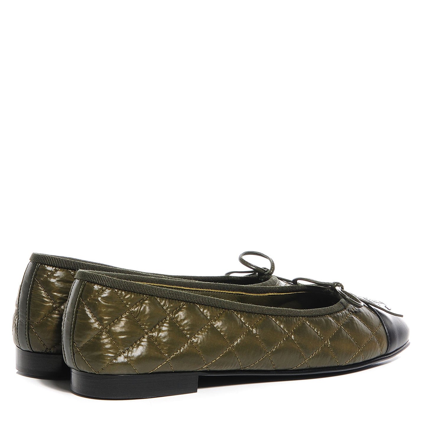 Nylon Quilted Cap Toe Ballerina Flats 39 Khaki