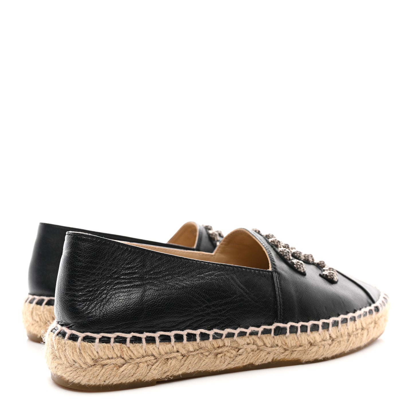 Lambskin Camellia CC Stud Espadrilles 36 Black