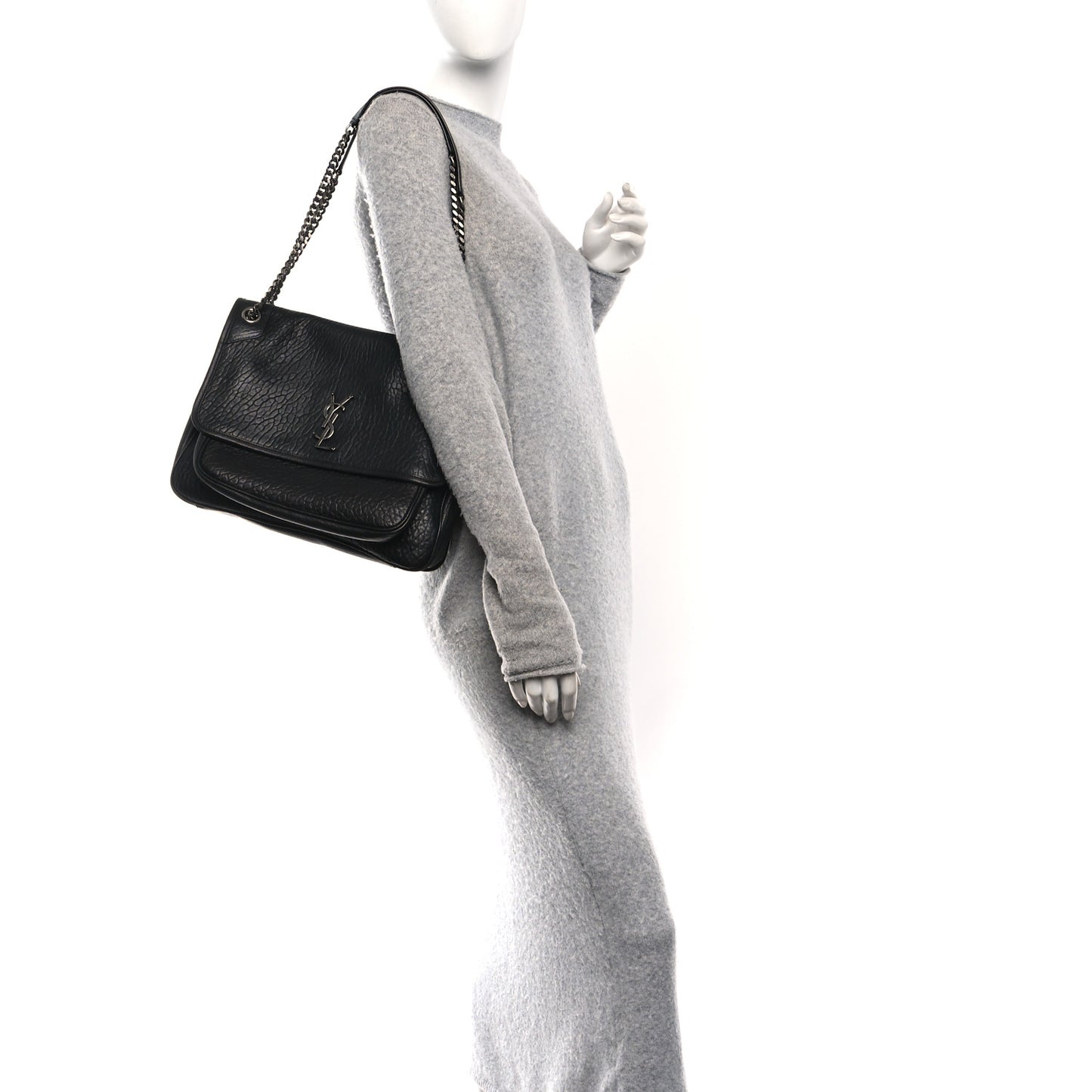 Grained Lambskin Monogram Large Niki Chain Satchel Black