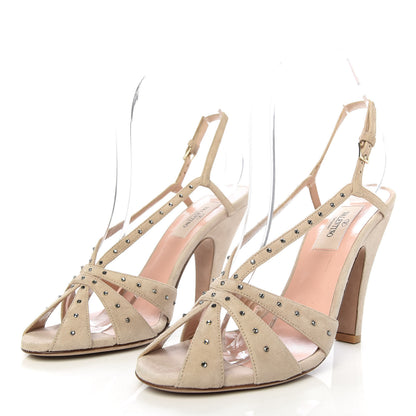 Valentino Garavani Suede Crystal Embellished Sandals 37.5 Poudre 3 of 8