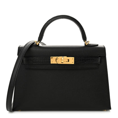 Hermes Madame Calfskin Matte Alligator Mini Kelly Sellier Touch 20 Black 1 of 14