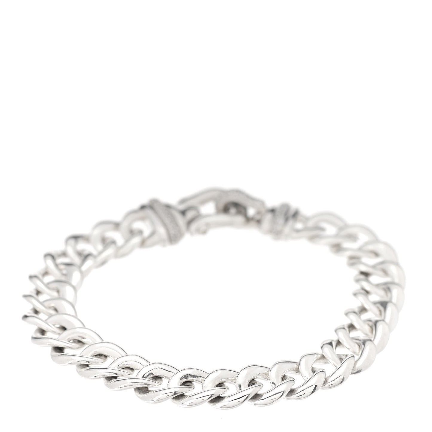 Sterling Silver Diamond 12mm Curb Link Buckle Bracelet