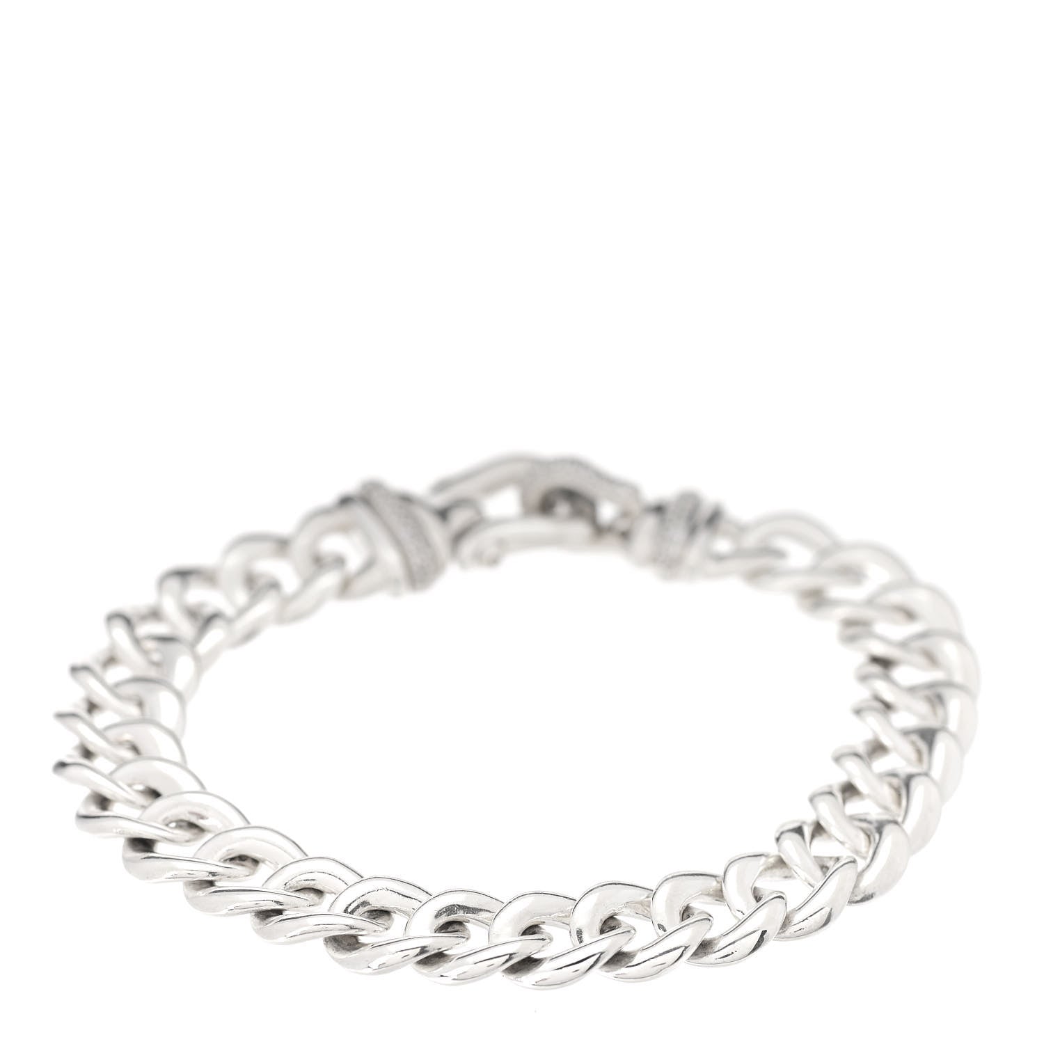 David Yurman Sterling Silver Diamond 12mm Curb Link Buckle Bracelet 3 of 4