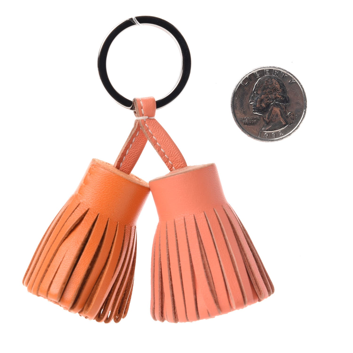 Hermes Lambskin Carmen Uno-Dos Key Holder Orange Crevette 2 of 3