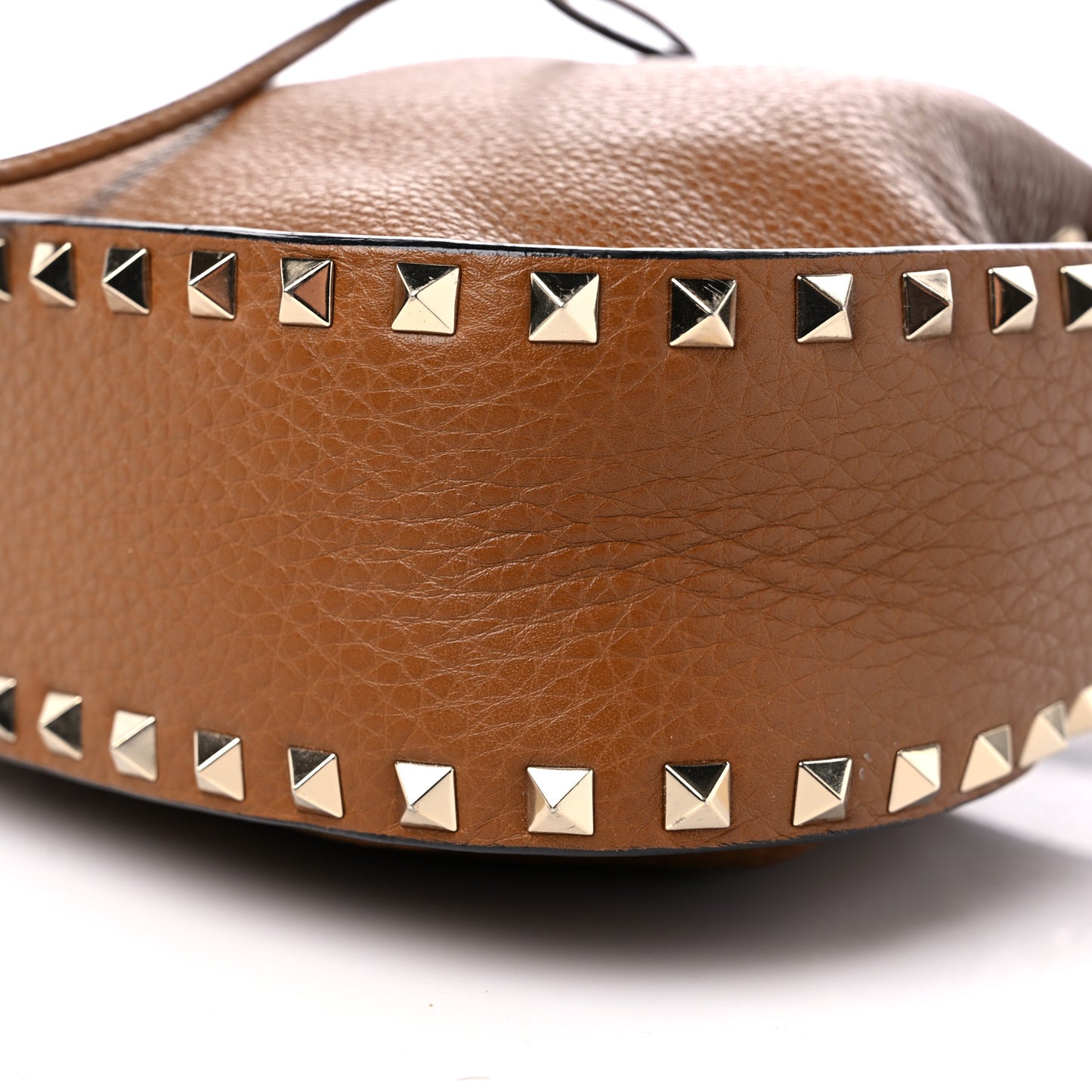 Grained Calfskin Rockstud Bucket Bag Bright Cognac