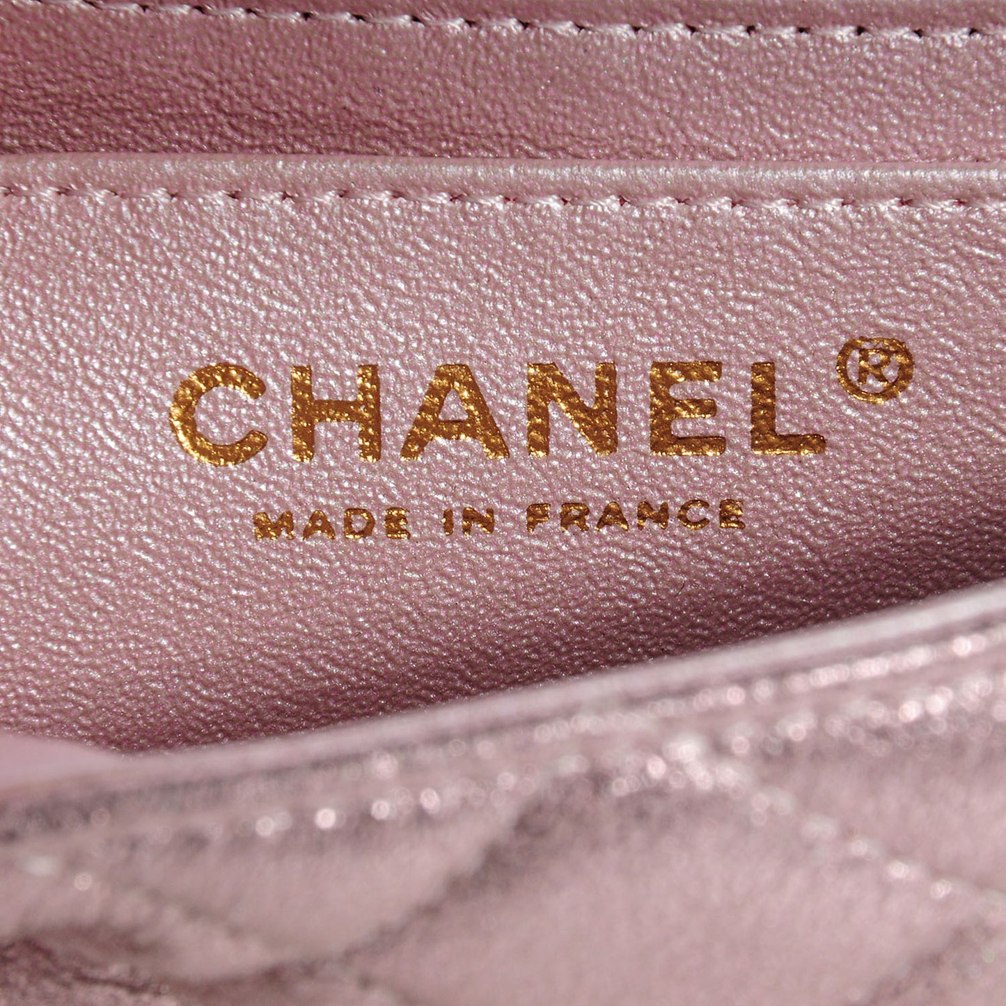 Metallic Goatskin Quilted Mini Flap Pink