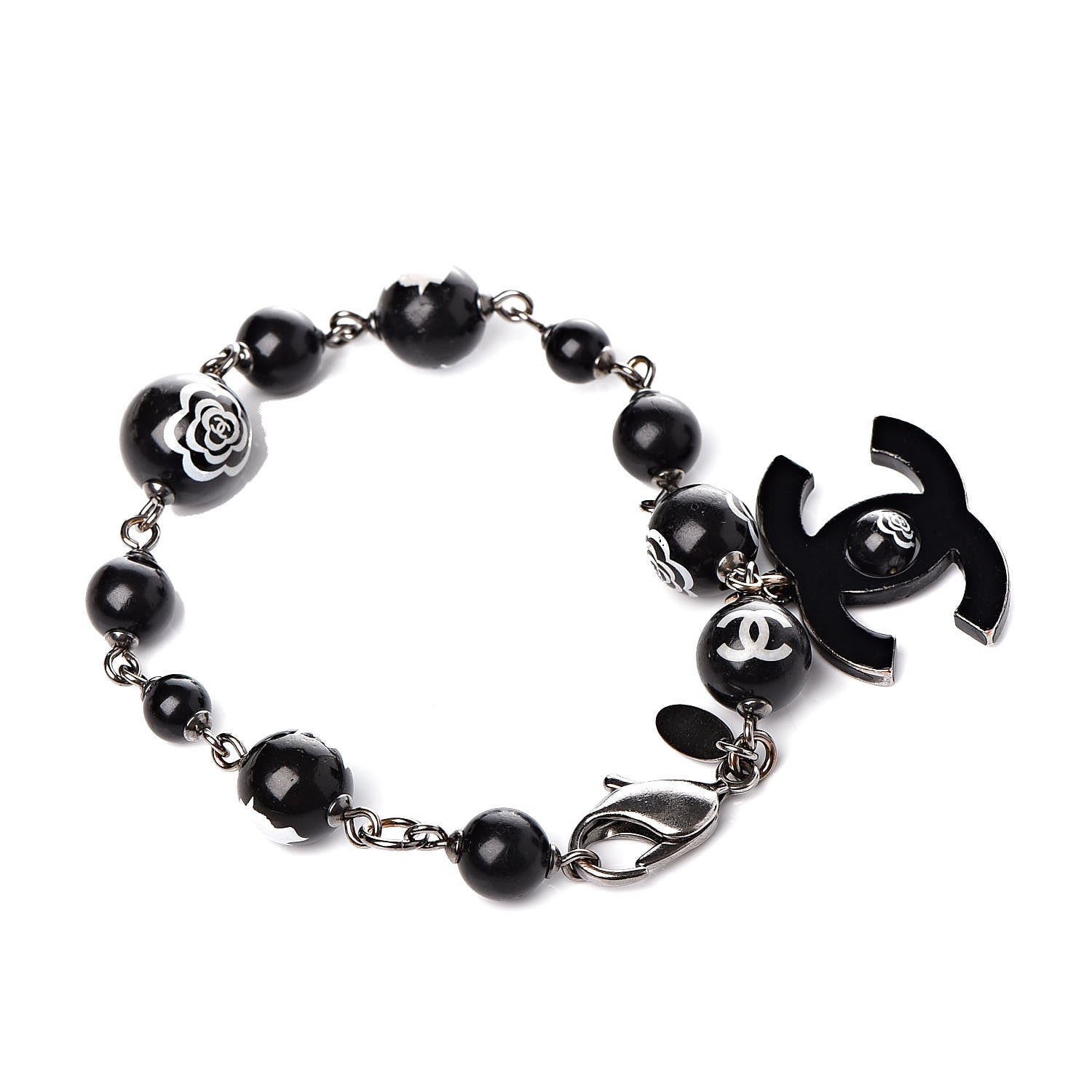 Chanel Ruthenium Camellia Bead CC Bracelet Black 3 of 10