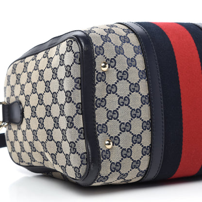 Gucci Monogram Selleria Calfskin Vintage Web Medium Boston Beige Blue 6 of 11