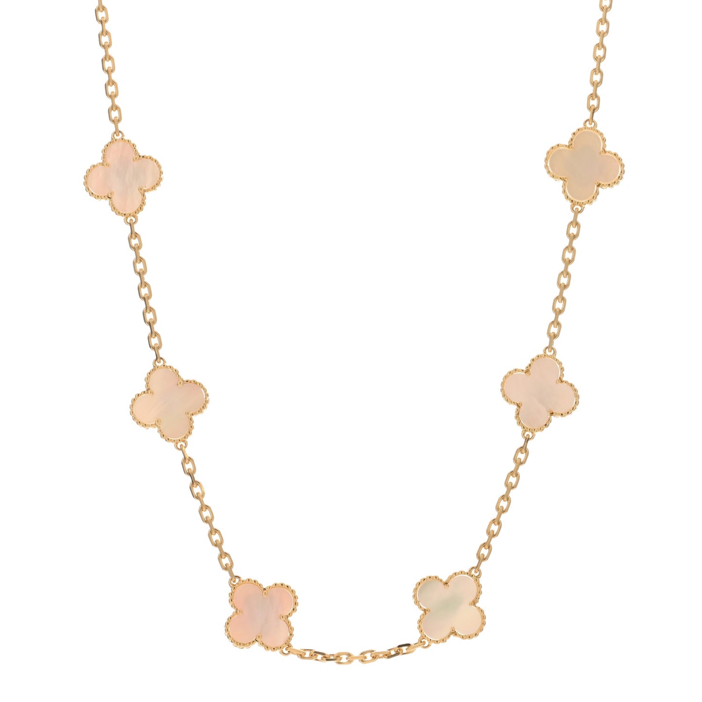 18K Yellow Gold Mother of Pearl 10 Motifs Vintage Alhambra Necklace