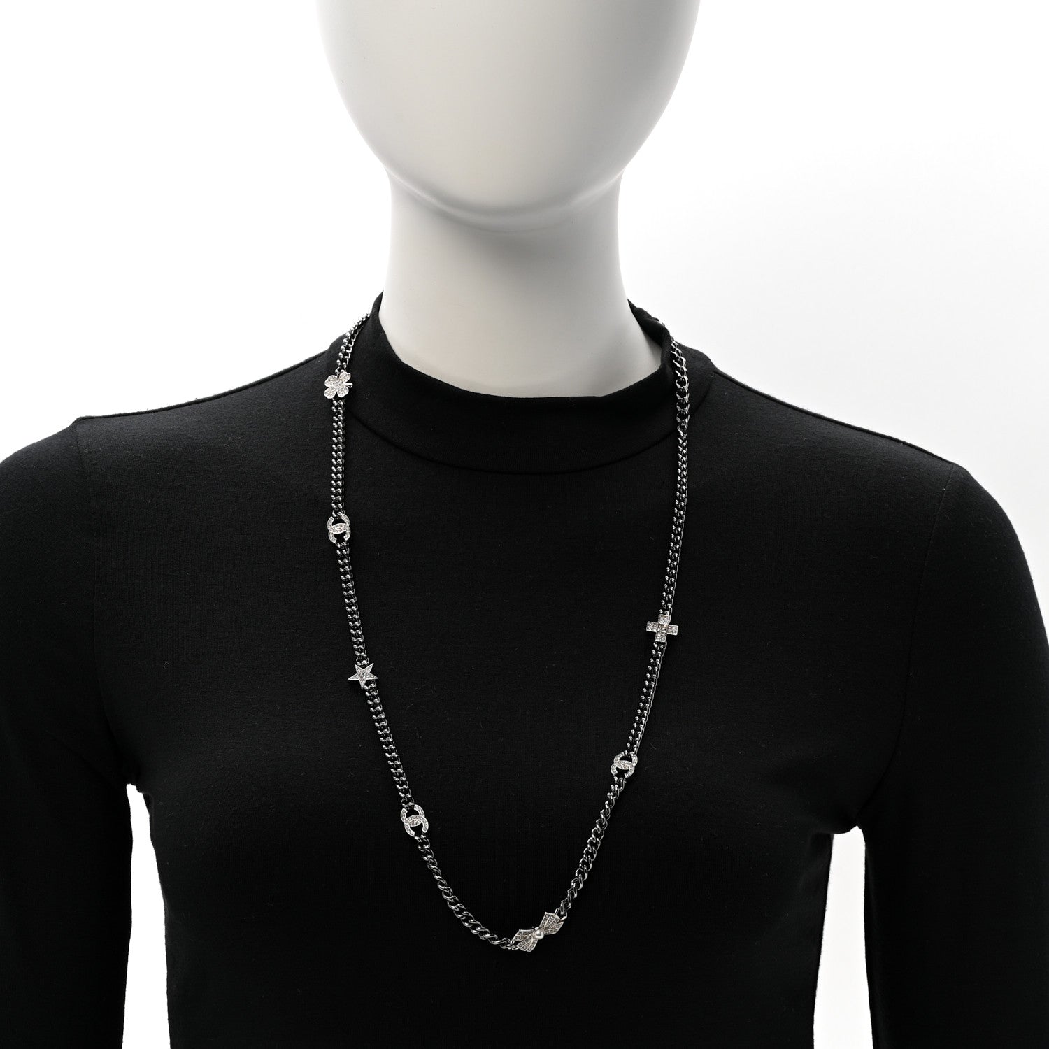 Chanel Ruthenium Crystal Chain CC Lucky Charms Necklace 2 of 6