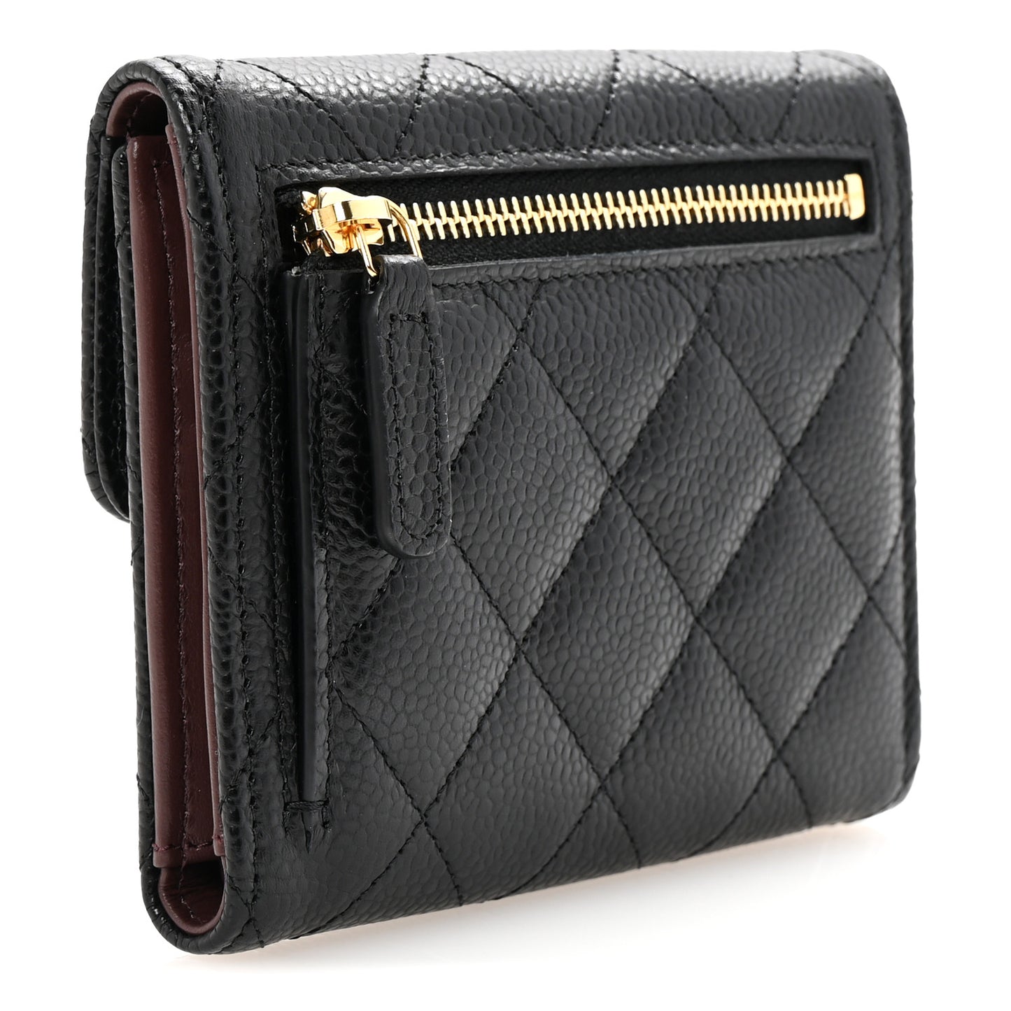 Caviar Quilted Compact Flap Wallet Black