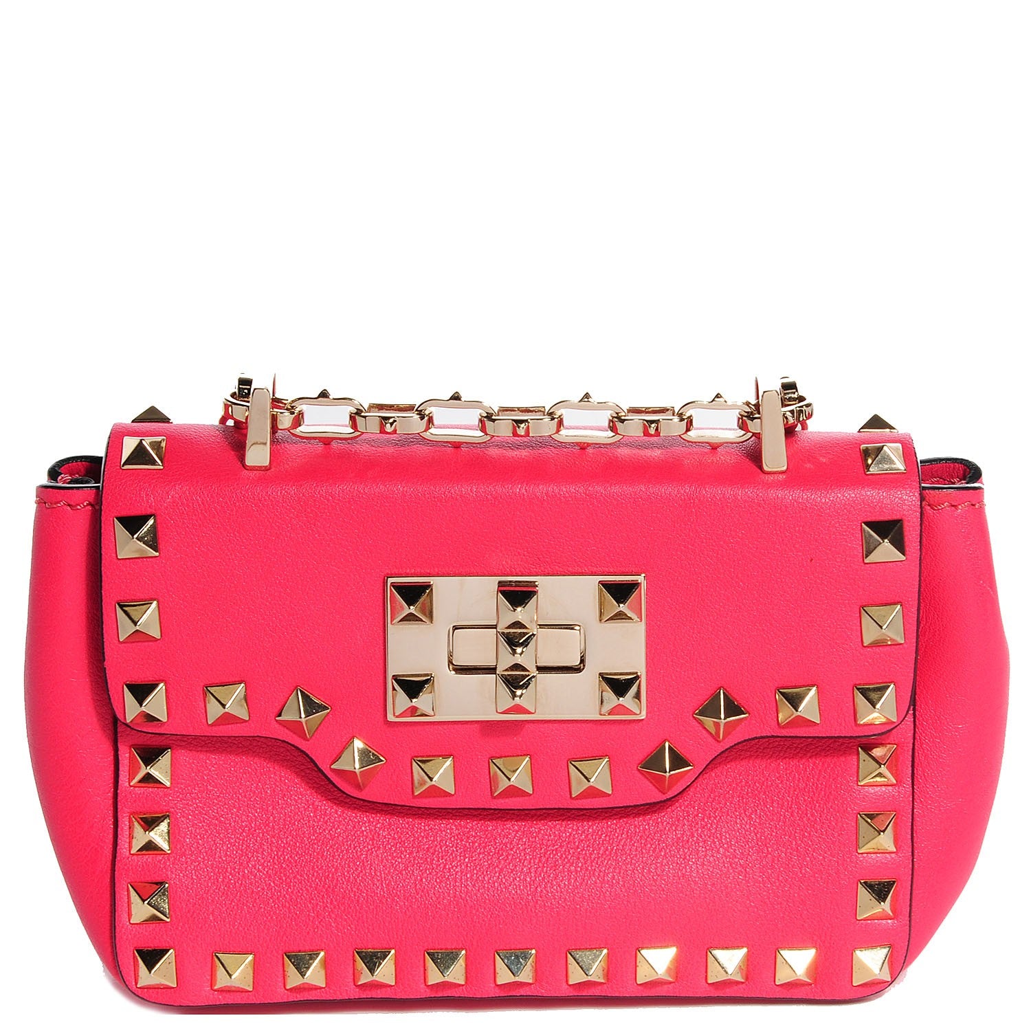 Valentino Garavani Vitello Small Rockstud Chain Strap Shoulder Bag Raspberry 1 of 7