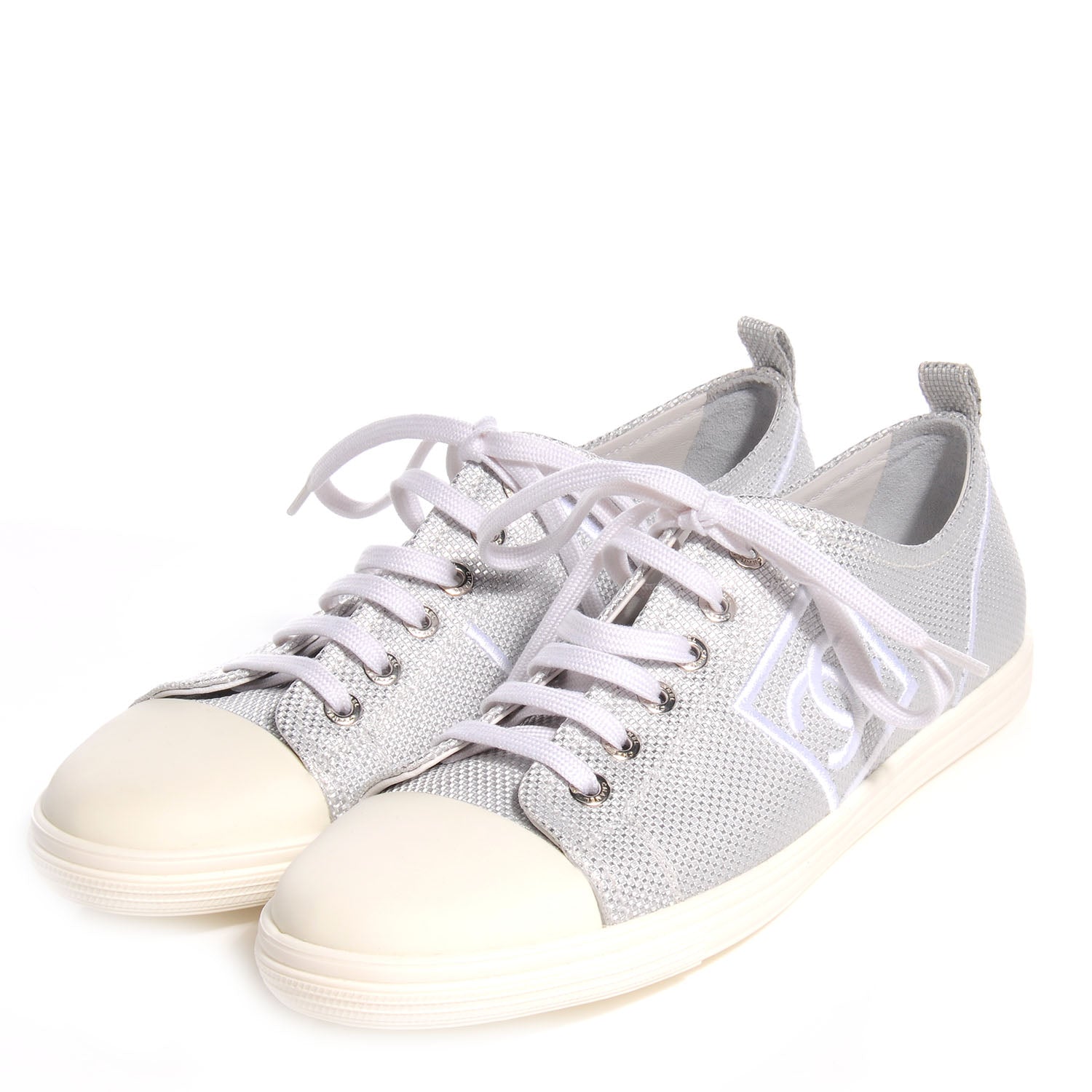 Chanel Canvas CC Tennis Shoes 38.5 Metallic Silver 3 of 7