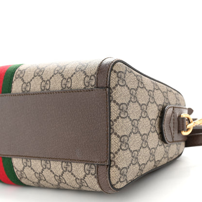 Gucci GG Supreme Monogram Textured Dollar Calfskin Web Medium Ophidia Boston Beige Ebony New Acero 10 of 12