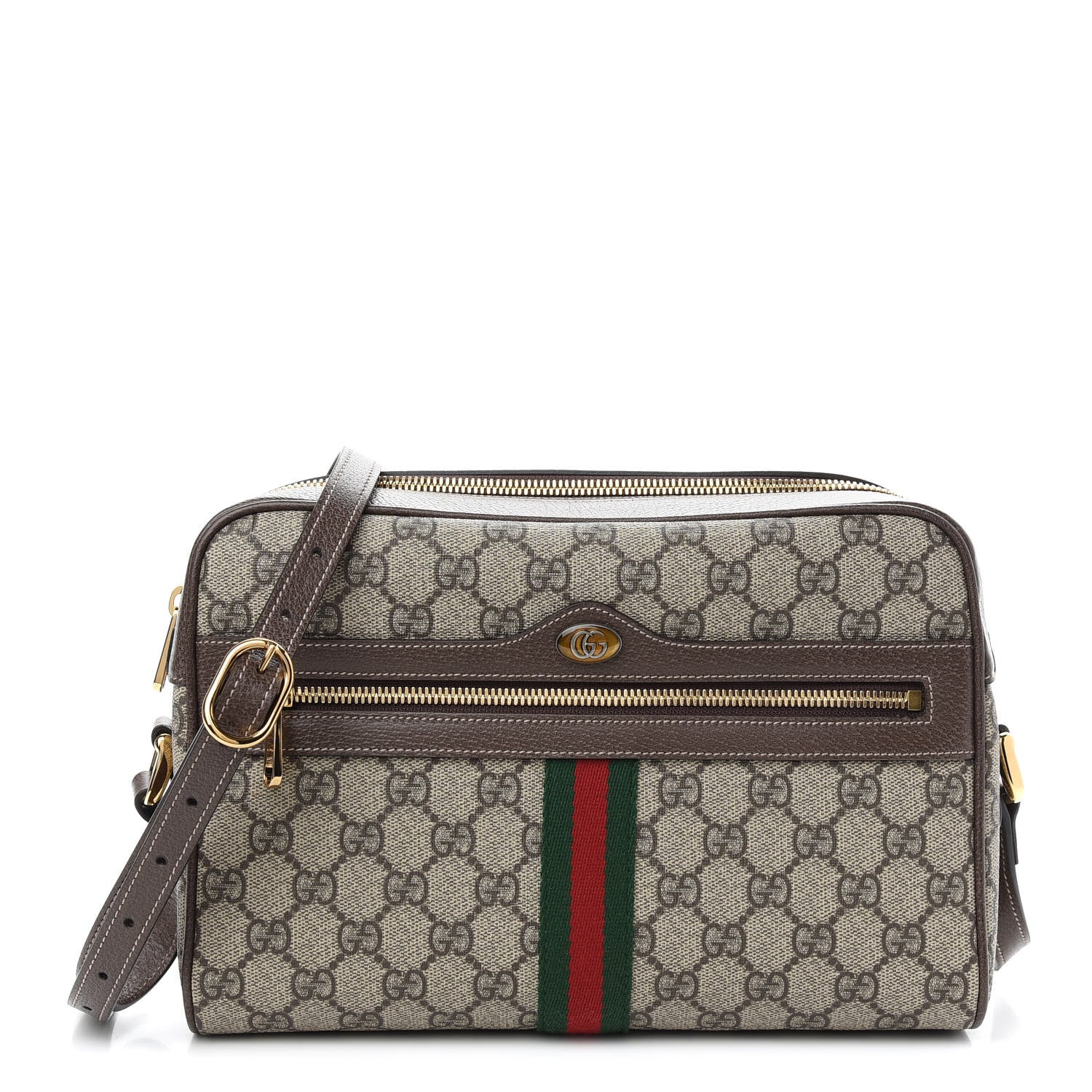 Gucci GG Supreme Monogram Web Small Ophidia Shoulder Bag Brown 1 of 9