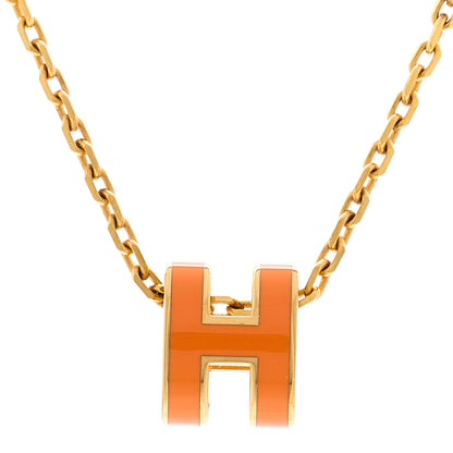 Hermes Lacquered Gold Mini Pop H Pendant Necklace Orange 4 of 6