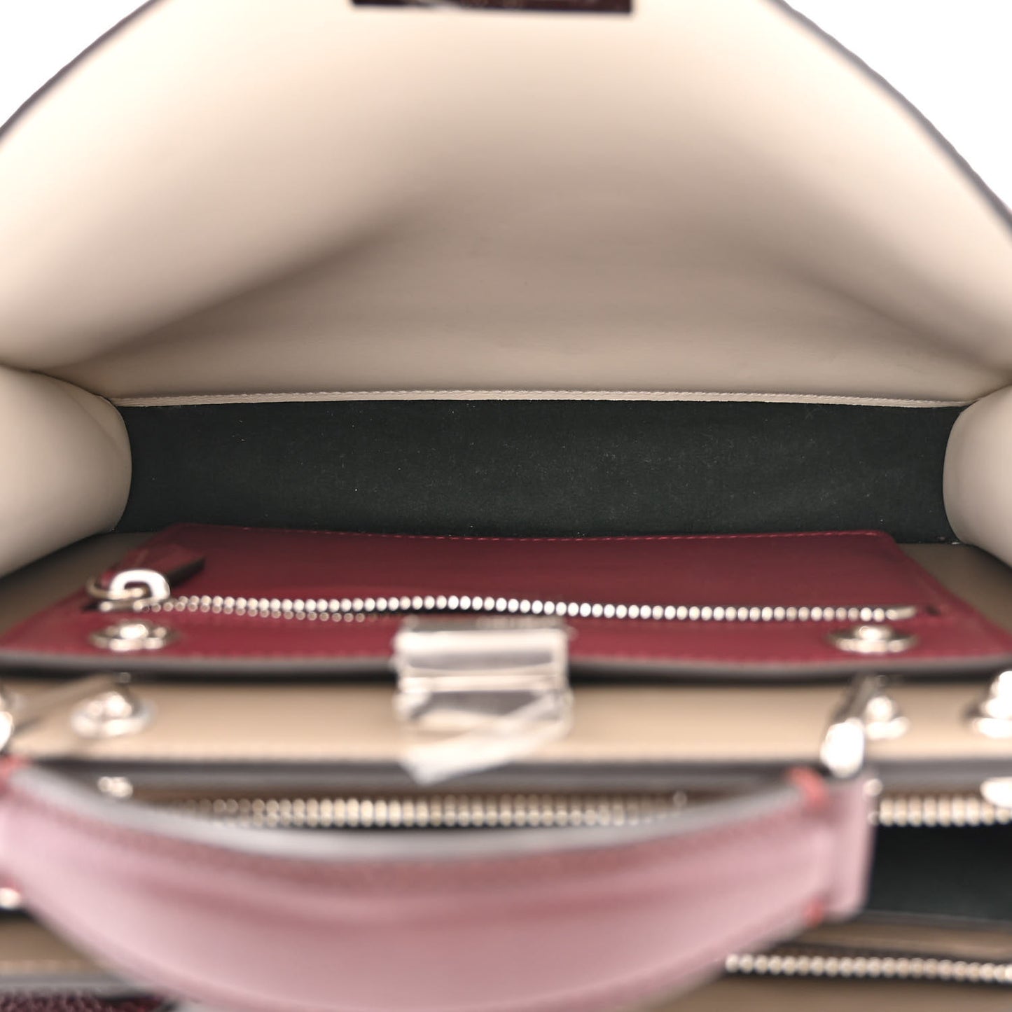 Cuoio Romano Vitello Cover Glazed Fabric Bi-Color FF 1974 Mini Peekaboo I SEE U Satchel Granada Tartufo Burgundy Tobacco Moro