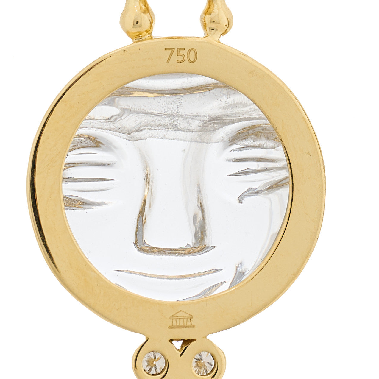 Temple St. Clair 18K Yellow Gold Diamond Rock Crystal 15mm Moonface Pendant 4 of 5