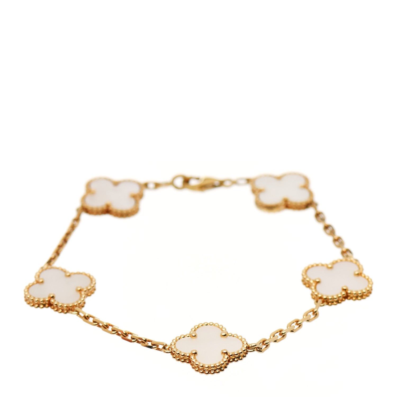 Van Cleef & Arpels 18K Yellow Gold Mother of Pearl 5 Motifs Vintage Alhambra Bracelet 1 of 6