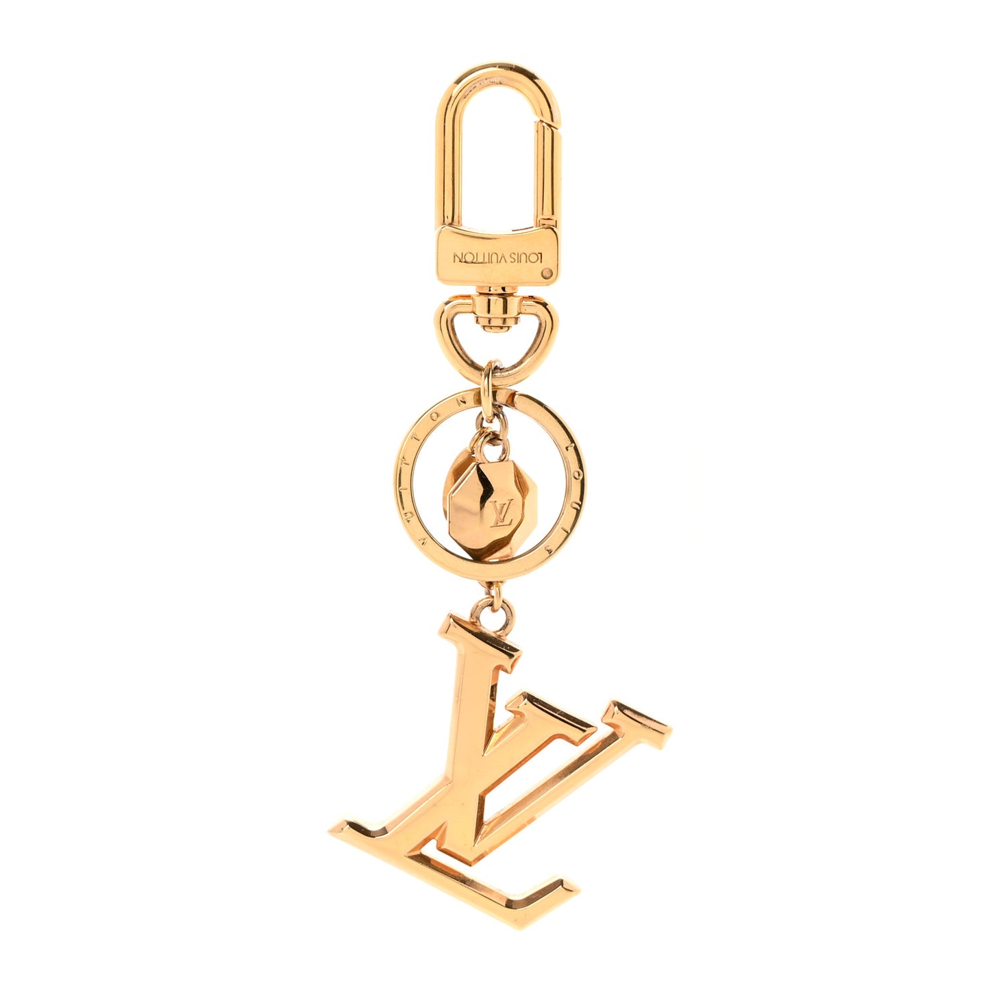 Metal LV Facettes Bag Charm Key Holder Gold