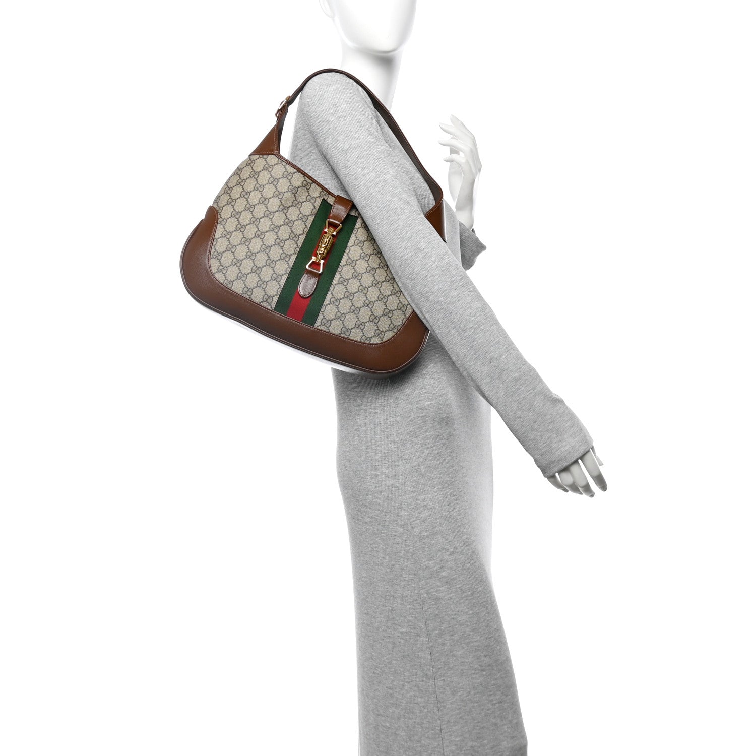 Gucci GG Supreme Monogram Azalea Calfskin Web Medium Jackie 1961 Hobo Beige Ebony Brown Sugar 2 of 11