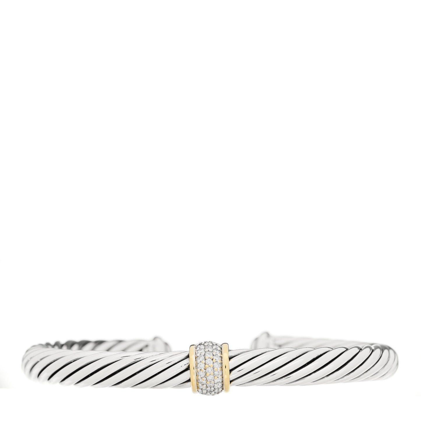 Sterling Silver 18K Yellow Gold Diamond 7mm Cable Classics Station Bracelet