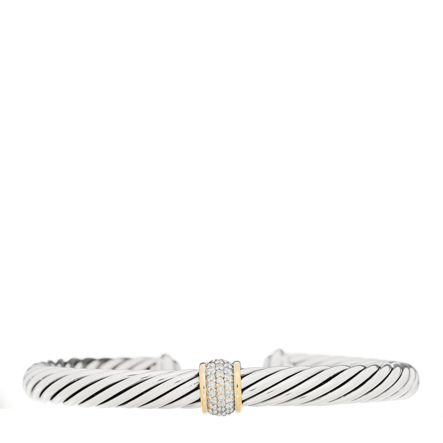 David Yurman Sterling Silver 18K Yellow Gold Diamond 7mm Cable Classics Station Bracelet 1 of 3