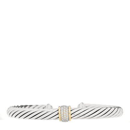 David Yurman Sterling Silver 18K Yellow Gold Diamond 7mm Cable Classics Station Bracelet 1 of 3