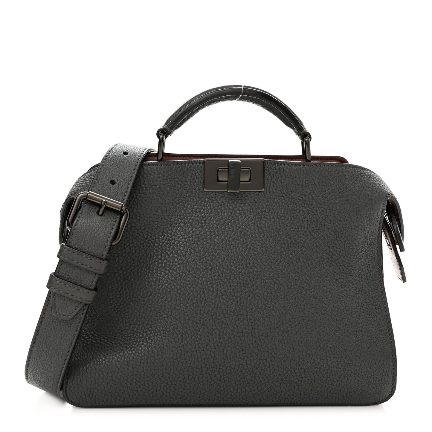 Cuoio Romano Vitello Cover Glazed Fabric Bi-Color FF 1974 Mini Peekaboo I SEE U Satchel Asfalto Praline Tobacco Moro