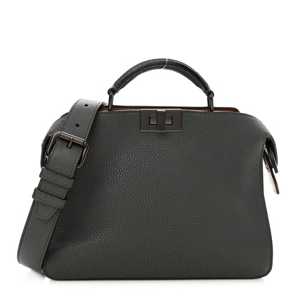 Fendi Cuoio Romano Vitello Cover Glazed Fabric Bi-Color FF 1974 Mini Peekaboo I SEE U Satchel Asfalto Praline Tobacco Moro 1 of 11