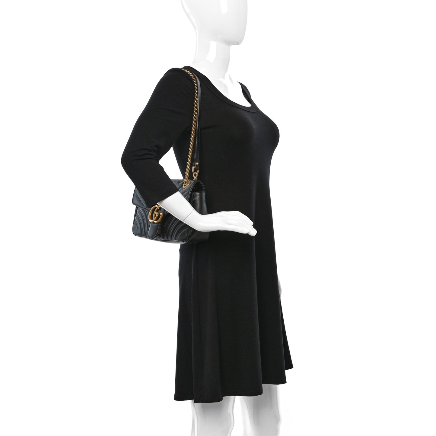 Calfskin Matelasse Small GG Marmont Shoulder Bag Black