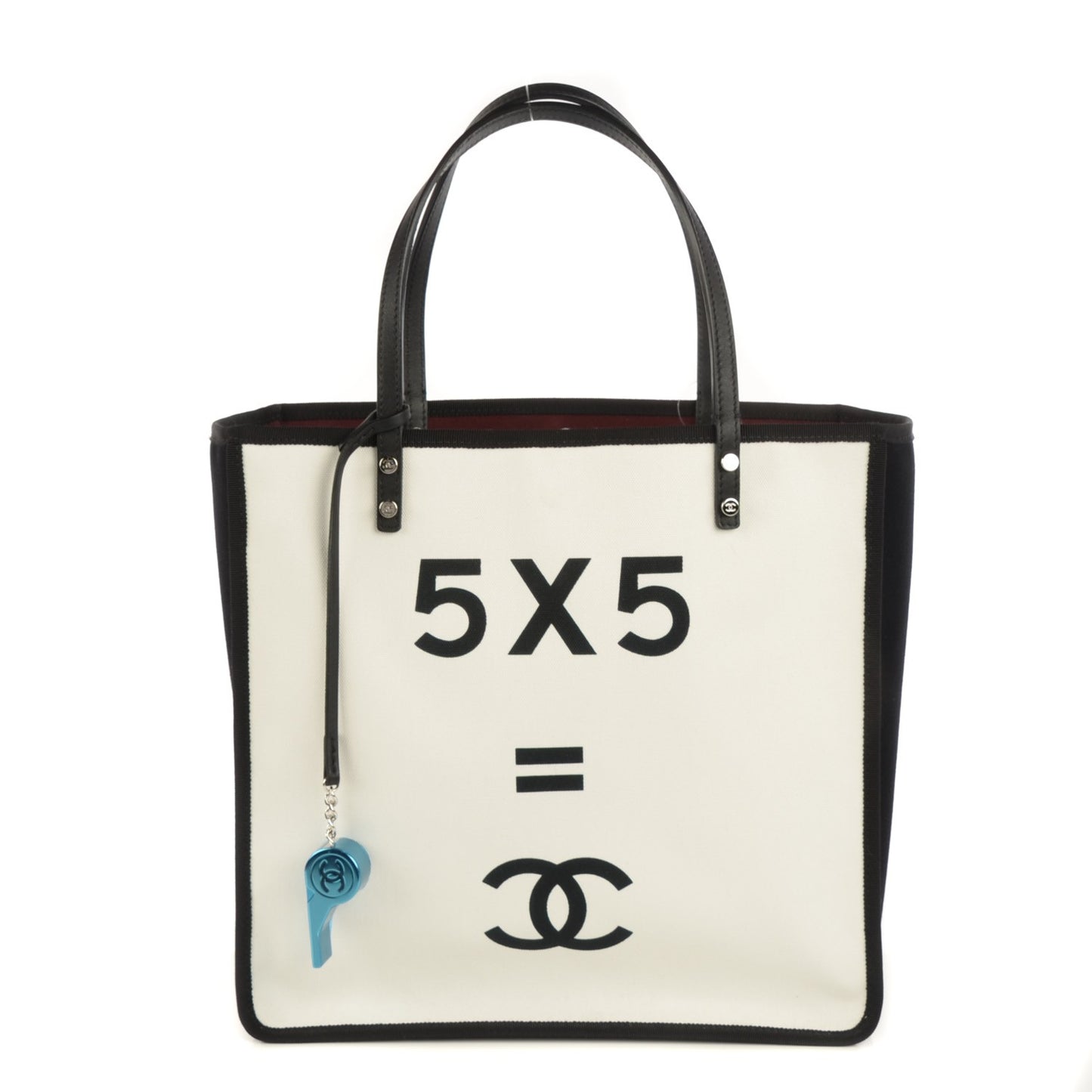 Canvas Calfskin Let's Demonstrate Small Tote White Black