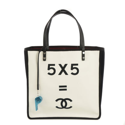 Chanel Canvas Calfskin Let's Demonstrate Small Tote White Black 1 of 7