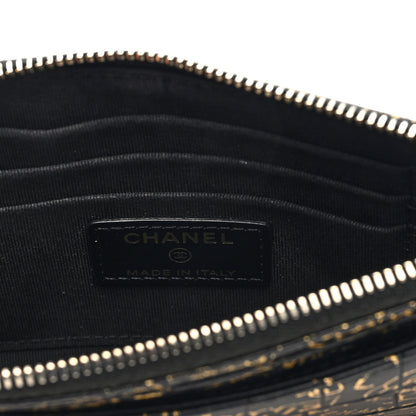 Chanel Calfskin Crocodile Embossed Graffiti 2.55 Cocodile Reissue Zip Pouch Black Gold 6 of 7